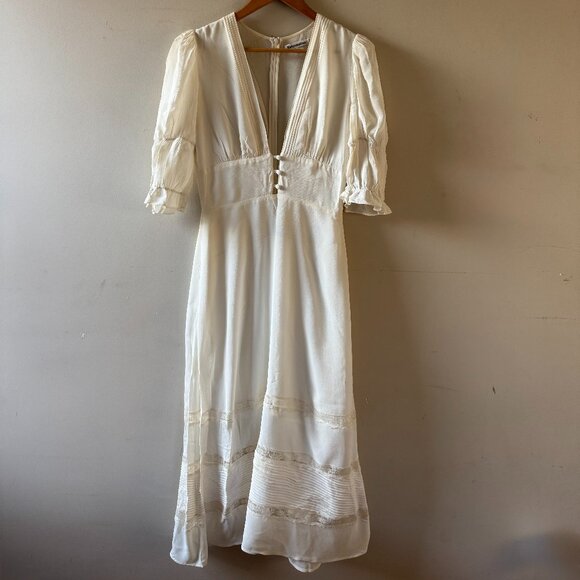 Reformation Ginny Dress – Ivory/White Midi – Lace & Pintuck Details – Size 6 - Picture 2 of 11